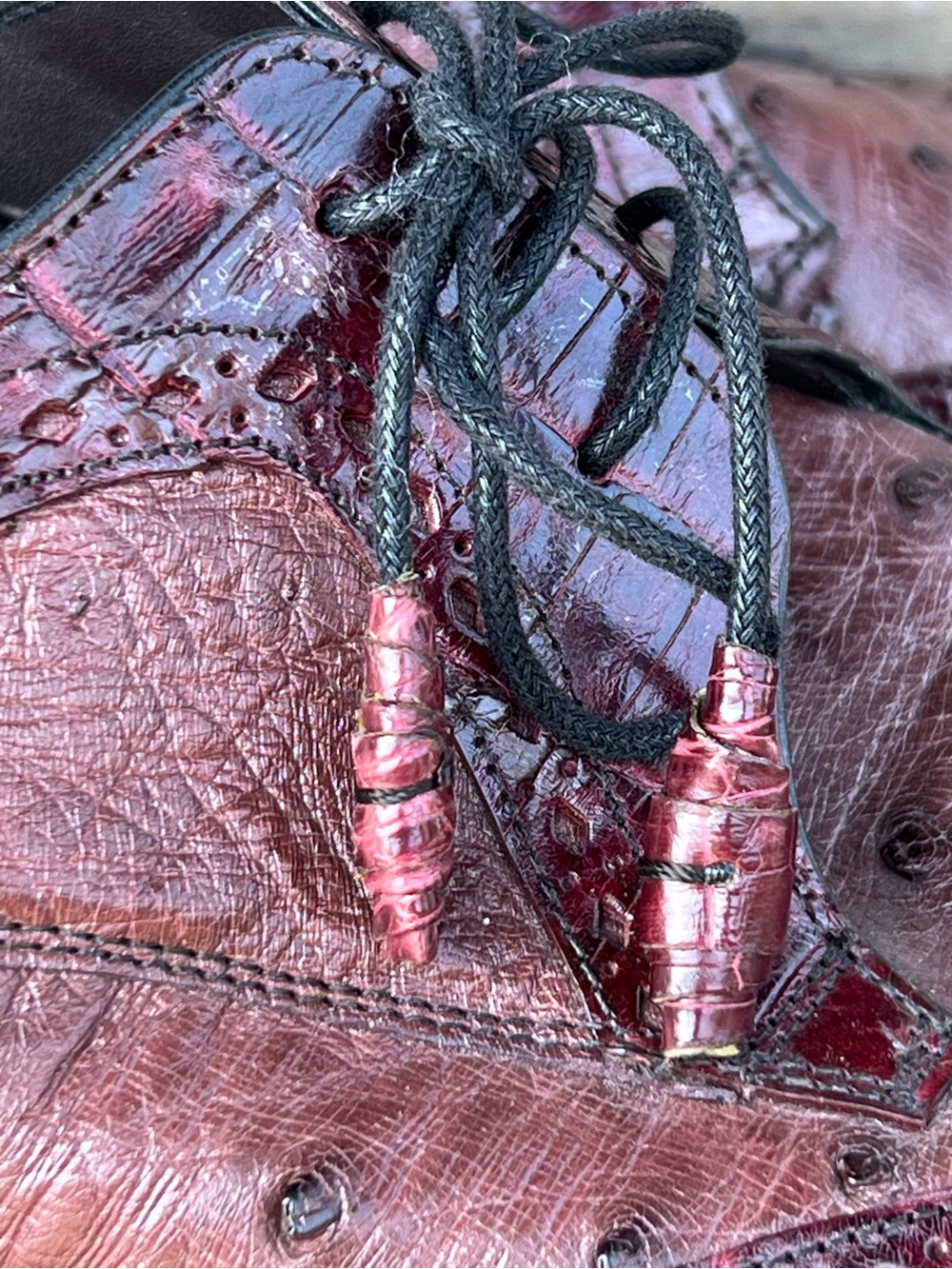Mezlan Genuine Crocodile Luxury Derby Shoes Burgundy A64065 Men’s 10.5 M RARE - Picture 4 of 16